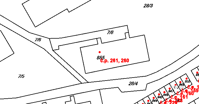 Kamenná 260,261, Jílové na parcele st. 855 v KÚ Jílové u Děčína, Katastrální mapa