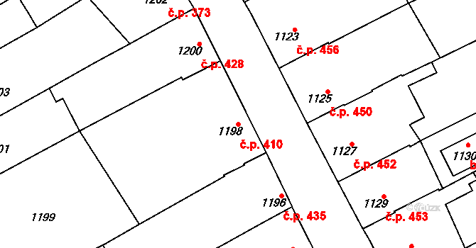 Vnorovy 410 na parcele st. 1198 v KÚ Vnorovy, Katastrální mapa
