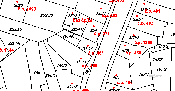 Kyjov 461 na parcele st. 317/4 v KÚ Kyjov, Katastrální mapa