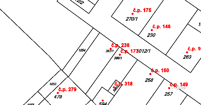Humny 238, Pchery na parcele st. 397/1 v KÚ Pchery, Katastrální mapa