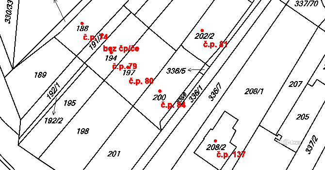 Lhota 84, Vyškov na parcele st. 200 v KÚ Lhota, Katastrální mapa