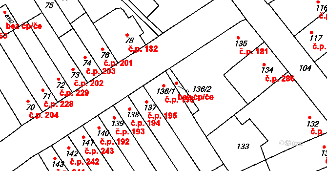 Rousínov 196 na parcele st. 136/1 v KÚ Rousínov u Vyškova, Katastrální mapa