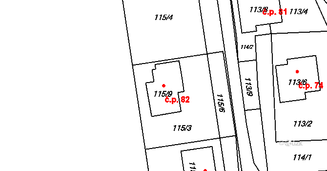 Karlova Studánka 82 na parcele st. 115/9 v KÚ Karlova Studánka, Katastrální mapa
