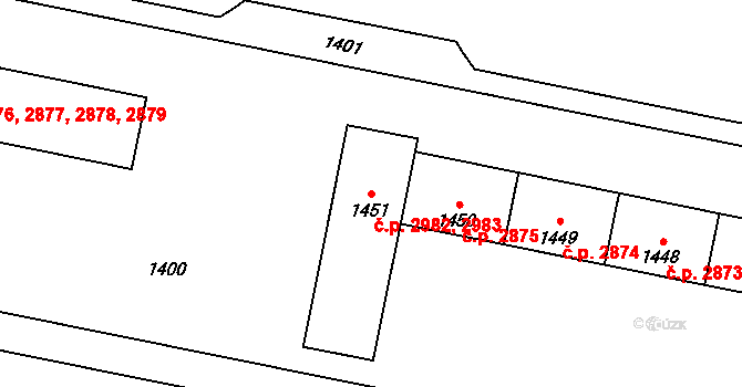 Kladno 2982,2983 na parcele st. 1451 v KÚ Kladno, Katastrální mapa