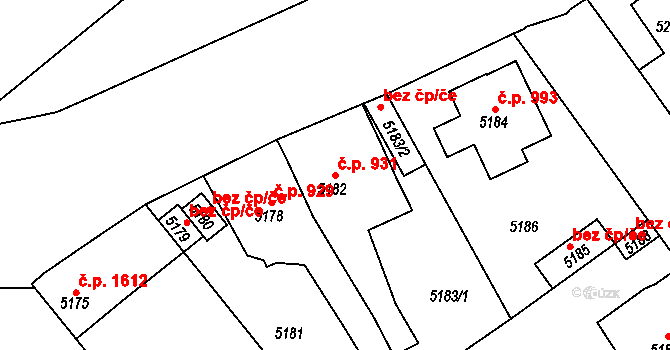 Kročehlavy 931, Kladno na parcele st. 5182 v KÚ Kročehlavy, Katastrální mapa