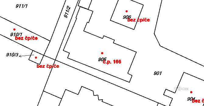 Divišov 166 na parcele st. 905 v KÚ Divišov u Benešova, Katastrální mapa