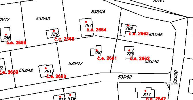 Těptín 2661, Kamenice na parcele st. 790 v KÚ Těptín, Katastrální mapa