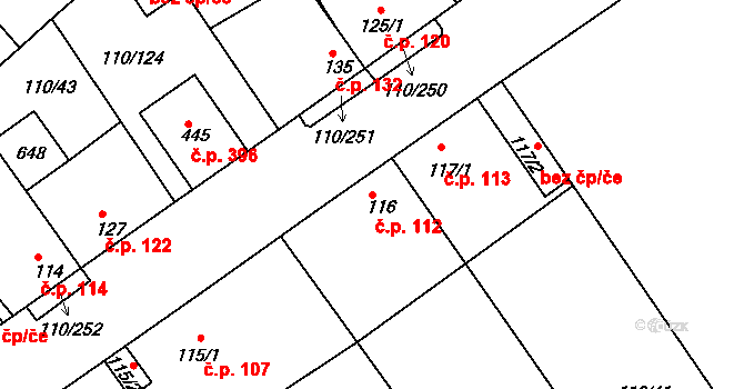 Mratín 112 na parcele st. 116 v KÚ Mratín, Katastrální mapa