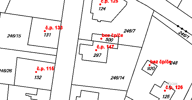 Strančice 147 na parcele st. 297 v KÚ Strančice, Katastrální mapa