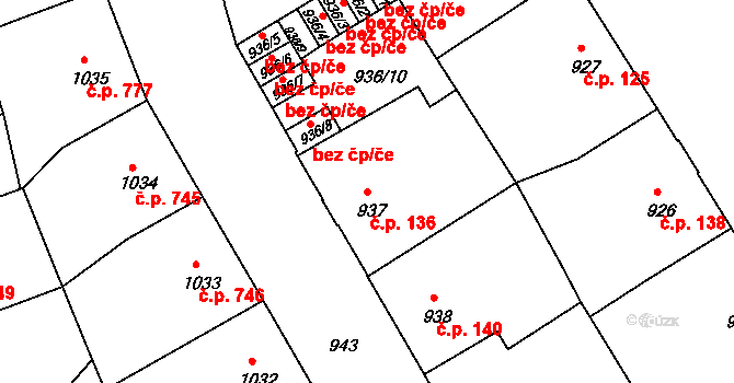 Děčín IV-Podmokly 136, Děčín na parcele st. 937 v KÚ Podmokly, Katastrální mapa