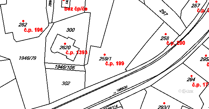 Třebechovice pod Orebem 199 na parcele st. 259/1 v KÚ Třebechovice pod Orebem, Katastrální mapa
