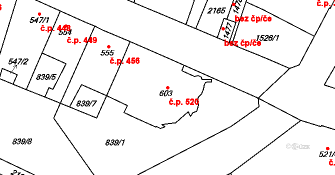 Třebechovice pod Orebem 520 na parcele st. 603 v KÚ Třebechovice pod Orebem, Katastrální mapa