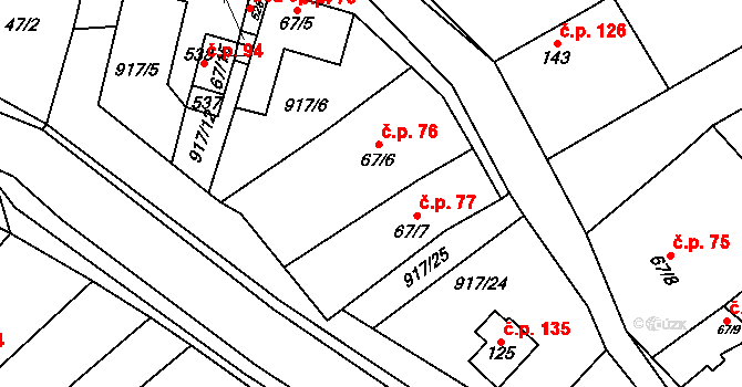 Chvalčov 76 na parcele st. 67/6 v KÚ Chvalčov, Katastrální mapa