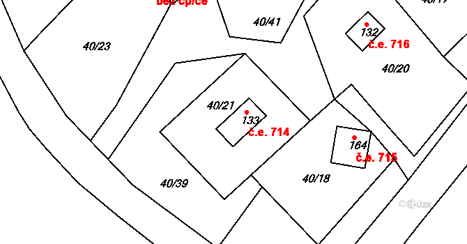 Dalov 714, Šternberk na parcele st. 133 v KÚ Dalov, Katastrální mapa