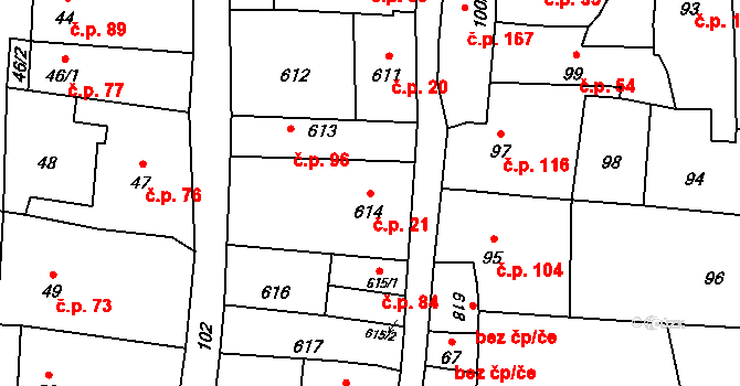 Krčmaň 21 na parcele st. 614 v KÚ Krčmaň, Katastrální mapa