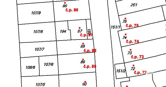 Lípy 88, Slatinice na parcele st. 88 v KÚ Lípy, Katastrální mapa