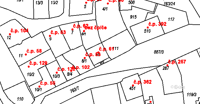 Slatinice 61 na parcele st. 6/2 v KÚ Slatinice na Hané, Katastrální mapa