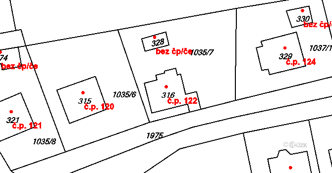 Třísov 122, Holubov na parcele st. 316 v KÚ Třísov, Katastrální mapa