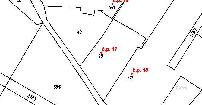 Chomutičky 17, Chomutice na parcele st. 20 v KÚ Chomutičky, Katastrální mapa