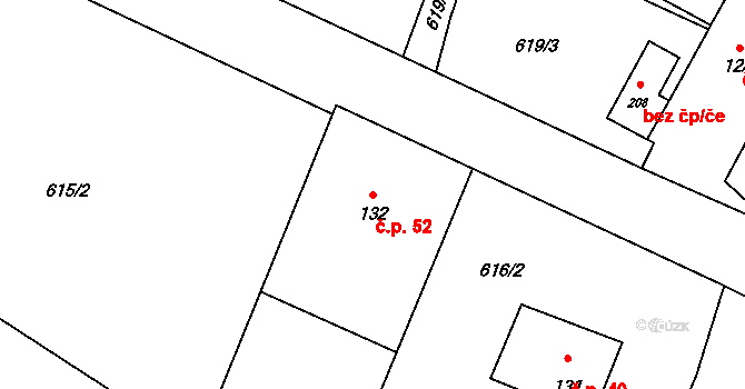 Lovečkovice 52 na parcele st. 132 v KÚ Lovečkovice, Katastrální mapa