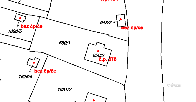 Jilemnice 470 na parcele st. 650/2 v KÚ Jilemnice, Katastrální mapa