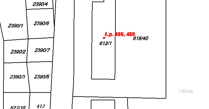 Sobotka 488,489 na parcele st. 612/1 v KÚ Sobotka, Katastrální mapa
