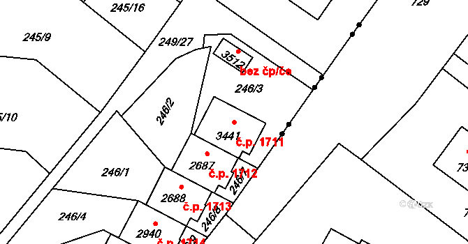 Rožnov pod Radhoštěm 1711 na parcele st. 3441 v KÚ Rožnov pod Radhoštěm, Katastrální mapa
