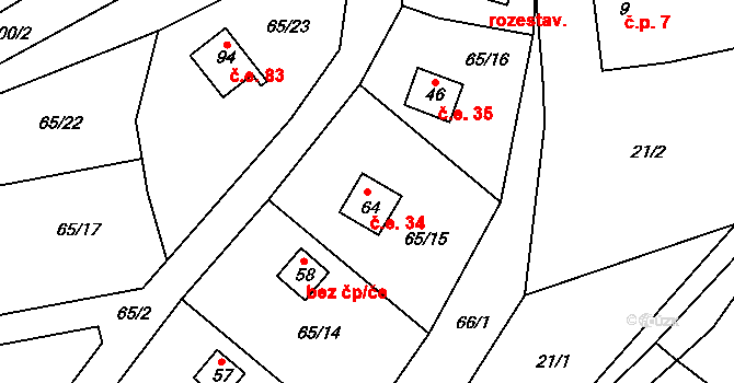 Kamenná Lhota 34, Borotín na parcele st. 64 v KÚ Kamenná Lhota u Borotína, Katastrální mapa