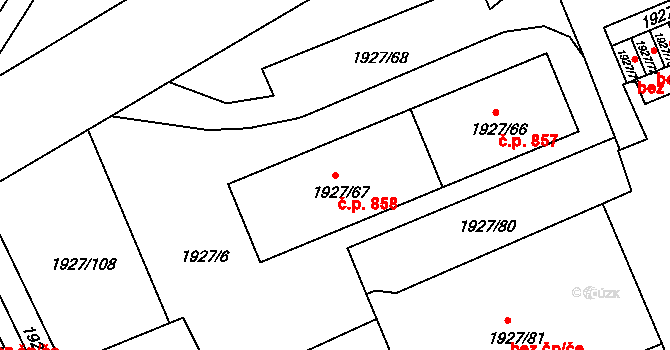 Bechyně 858 na parcele st. 1927/67 v KÚ Bechyně, Katastrální mapa