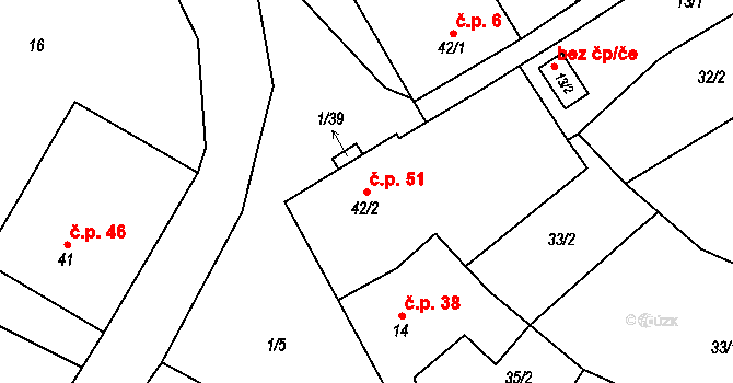 Roseč 51 na parcele st. 42/2 v KÚ Roseč, Katastrální mapa