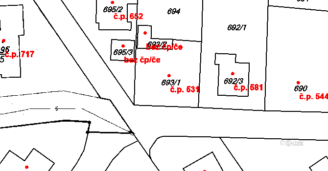 Netolice 531 na parcele st. 693/1 v KÚ Netolice, Katastrální mapa