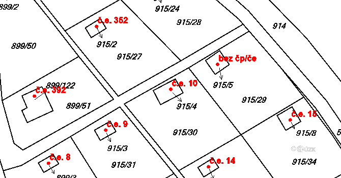 Chlumec 10 na parcele st. 915/4 v KÚ Chlumec u Chabařovic, Katastrální mapa