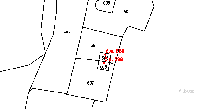 Brná 558, Ústí nad Labem na parcele st. 595 v KÚ Brná nad Labem, Katastrální mapa