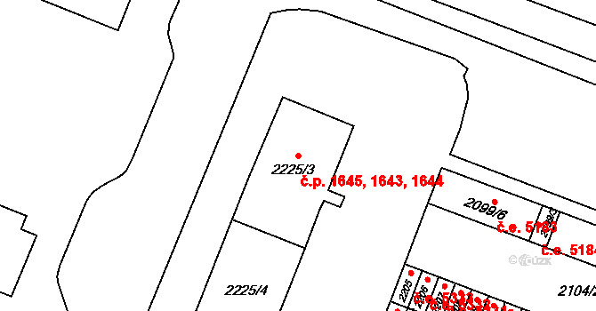 Kadaň 1643,1644,1645 na parcele st. 2225/3 v KÚ Kadaň, Katastrální mapa