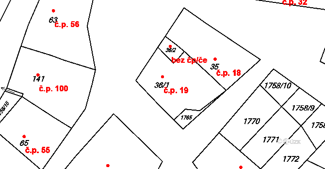 Ohrazenice 19, Jaroměřice nad Rokytnou na parcele st. 36/1 v KÚ Ohrazenice na Moravě, Katastrální mapa