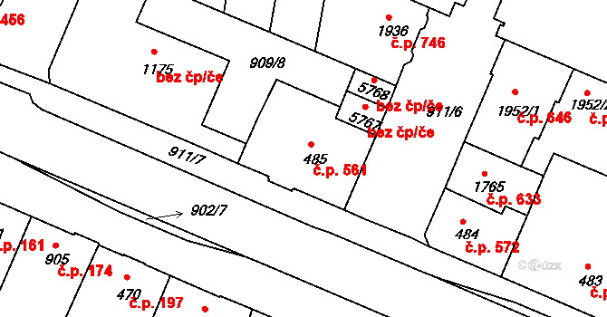 Horka-Domky 561, Třebíč na parcele st. 485 v KÚ Třebíč, Katastrální mapa