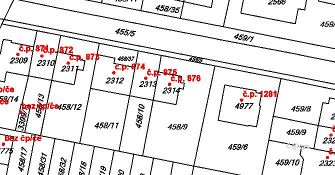 Horka-Domky 876, Třebíč na parcele st. 2314 v KÚ Třebíč, Katastrální mapa