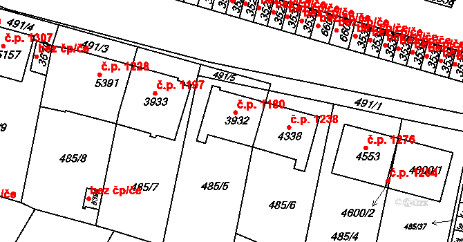Horka-Domky 1180, Třebíč na parcele st. 3932 v KÚ Třebíč, Katastrální mapa