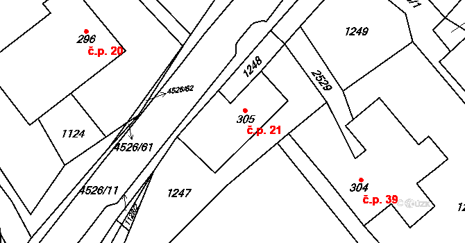 Pohodlí 21, Litomyšl na parcele st. 305 v KÚ Pohodlí, Katastrální mapa