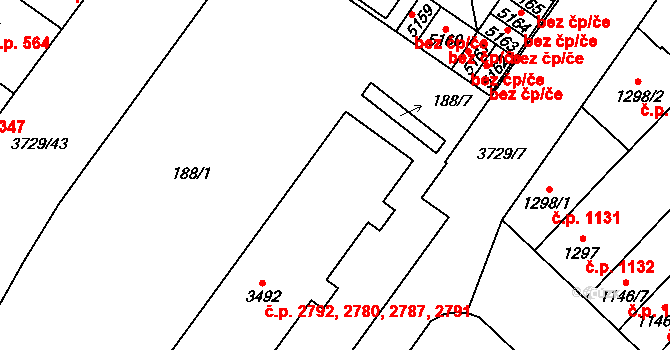 Břeclav 2780,2787,2791,2792 na parcele st. 3492 v KÚ Břeclav, Katastrální mapa
