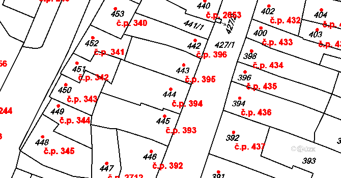 Líšeň 394, Brno na parcele st. 444 v KÚ Líšeň, Katastrální mapa