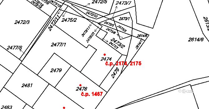 Žabovřesky 2174,2175, Brno na parcele st. 2474 v KÚ Žabovřesky, Katastrální mapa