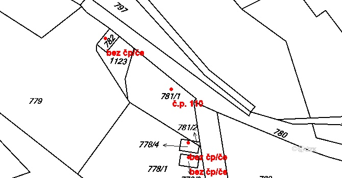 Rudice 110 na parcele st. 781/1 v KÚ Rudice u Blanska, Katastrální mapa