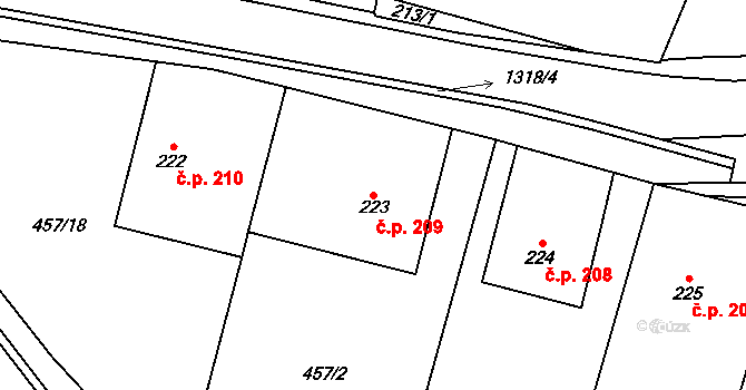 Želiv 209 na parcele st. 223 v KÚ Želiv, Katastrální mapa