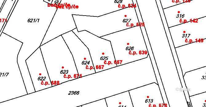 Trnovany 657, Teplice na parcele st. 625 v KÚ Teplice-Trnovany, Katastrální mapa
