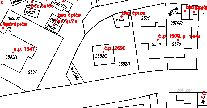 Teplice 2590 na parcele st. 3582/3 v KÚ Teplice, Katastrální mapa