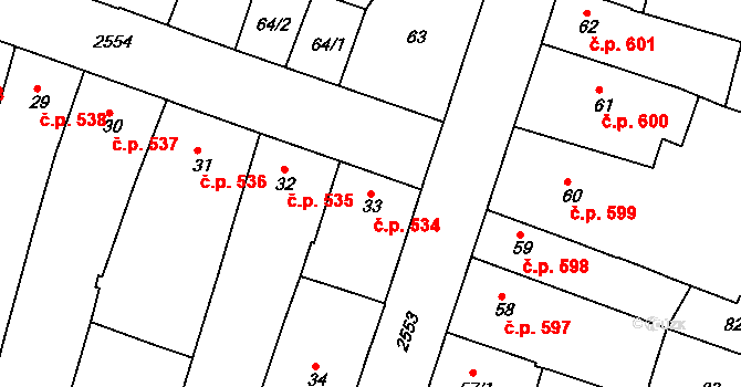 Nový Bydžov 534 na parcele st. 33 v KÚ Nový Bydžov, Katastrální mapa