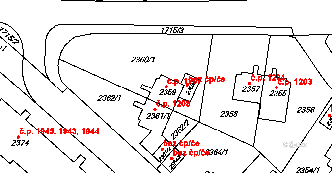 Sokolov 1207 na parcele st. 2359 v KÚ Sokolov, Katastrální mapa