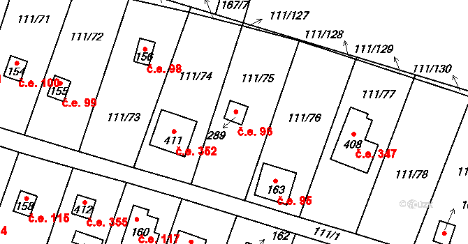 Podhoří 96, Cheb na parcele st. 289 v KÚ Podhoří u Chebu, Katastrální mapa