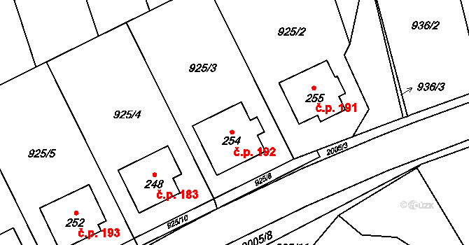 Kunovice 192 na parcele st. 254 v KÚ Kunovice, Katastrální mapa